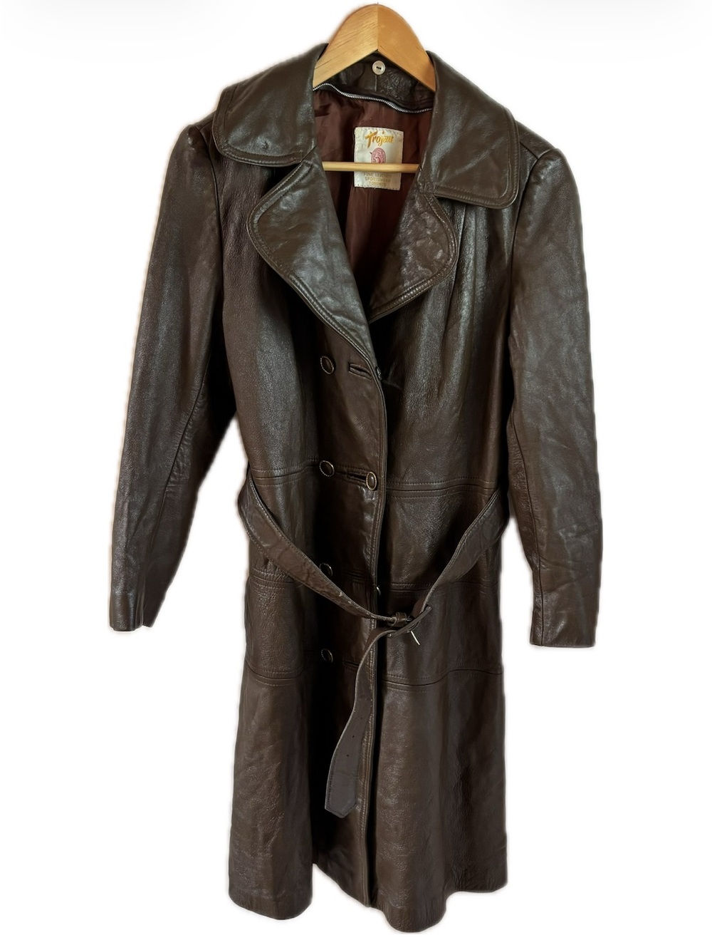 Vintage 1970s Trojan Genuine Leather Belted Trench Coat
